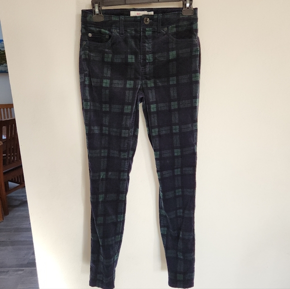 Vineyard Vines Green and Blue Velvet Velveteen Plaid Pants. Size 0 Indie - Picture 2 of 6